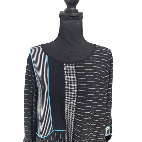 Ali Miles Black White Patchwork Tunic Top 1X Cotton Blend Womens Lagenlook Artsy - Picture 5 of 10